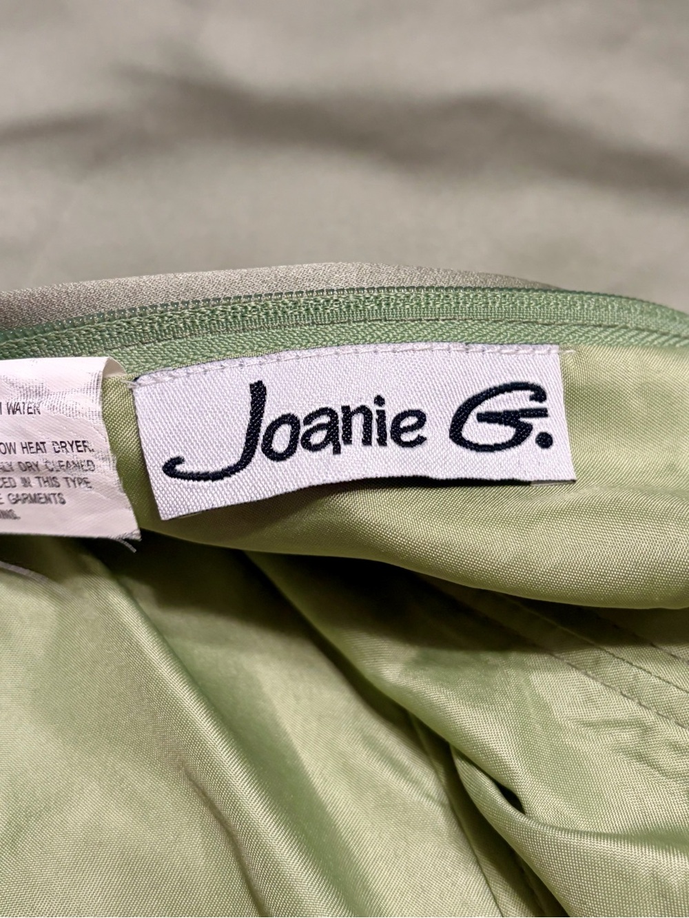 Vintage Joanie G. Strapless Sage Green Dress Size 2 Black Trim Waist Tie - Picture 5 of 8